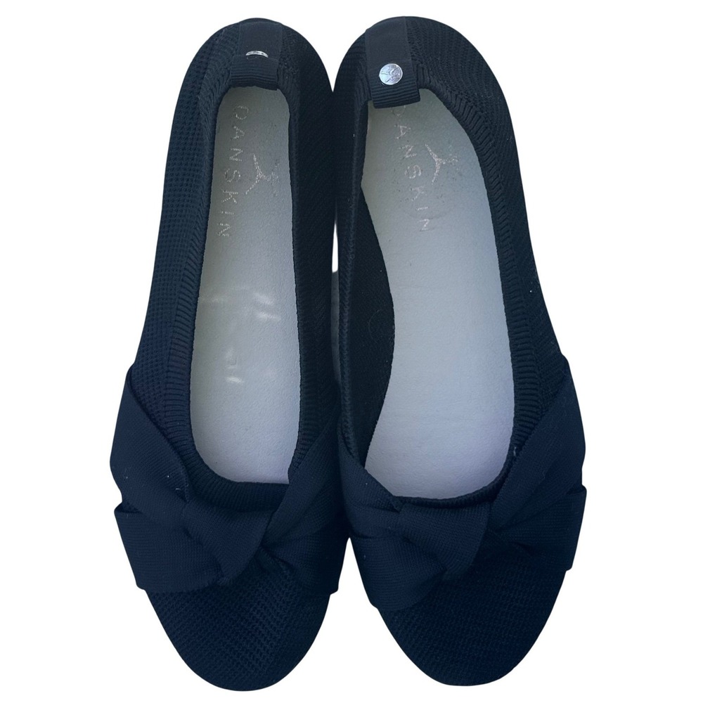 Danskin Womens Black Knit Ballet Flats 6 Knotted Bow Slip On Shoes EUC